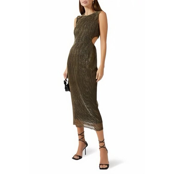NWOT MINKPINK Emory Cut-out Ribbed Midi Dress Metal Black Gold Size XL - Picture 1 of 15